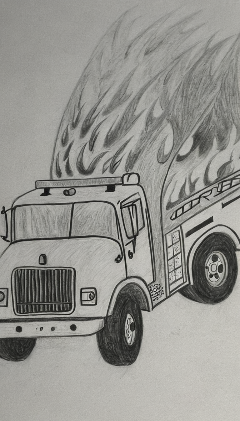 fire truck flipping <lora:DD-Drawing-XL:1> black, and, white, drawing