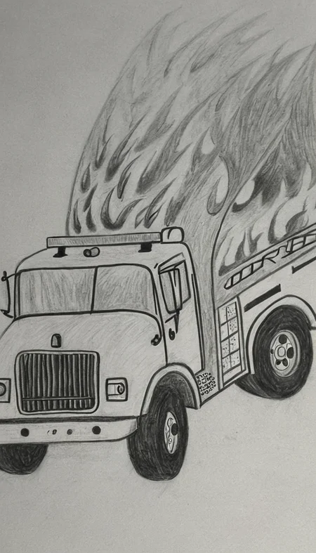 fire truck flipping <lora:DD-Drawing-XL:1> black, and, white, drawing