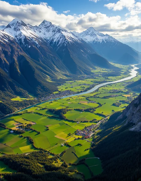 From a soaring vantage point, the landscape unfolds in breathtaking detailâa majestic mountain range crowned with pristine snow, each peak a unique sentinel rising toward the heavens. Their rugged slopes catch the golden glow of the sun, casting dramatic shadows that ripple across the terrain. Below, a vast, emerald plain stretches wide, a patchwork of fertile farmland thriving under natureâs careful balance. Neatly arranged fields and orchards dot the countryside, their vibrant hues weaving a tapestry of life and abundance.
A mighty river, shimmering under the daylight, winds gracefully through the land, its meandering path nourishing the earth and sustaining all who call this paradise home. Along its banks, clusters of trees stand tall, their leaves whispering in the breeze as they frame the endless expanse. The air is crisp, carrying the scent of fresh earth and flowing water, while the distant peaks remain steadfast, an eternal testament to timeâs patient craftsmanship. This aerial masterpieceâhighly detailed, photorealistic, and sublimeâcaptures the harmonious dance between raw wilderness and cultivated beauty, a sanctuary where natureâs grandeur and human endeavor meet.<lora:New_Fantasy_CoreV4_FLUX:1>,<lora:aidmaMJ6.1-FLUX-v0.5:0.7>,aidmamj6.1,<lora:aidmaHyperrealismv0.3:0.8>,aidmaHyperrealism,<lora:aidmaImageUprader-FLUX-v0.3:0.4>,aidmaimageupgrader,