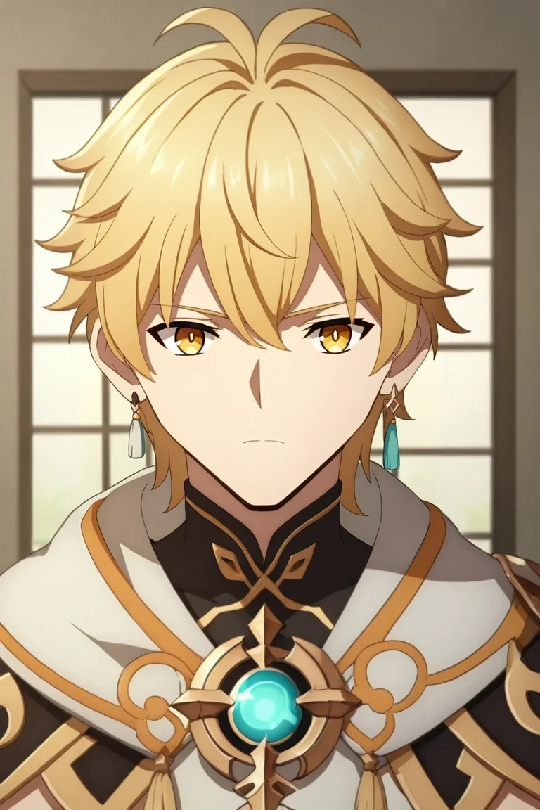 zPDXL, score_9, score_8_up, score_7_up, source_anime, anime screencap, rating_safe, intricate details, , , 1boy, aether \(genshin impact\), genshin impact, blonde hair, yellow eyes, solo, symmetry, bathroom, noon, the pose, expressionless, <lora:fate_go_style_pony:0.84>, fate_go_style, , <lora:sdxl_lightning_8step_lora:1>