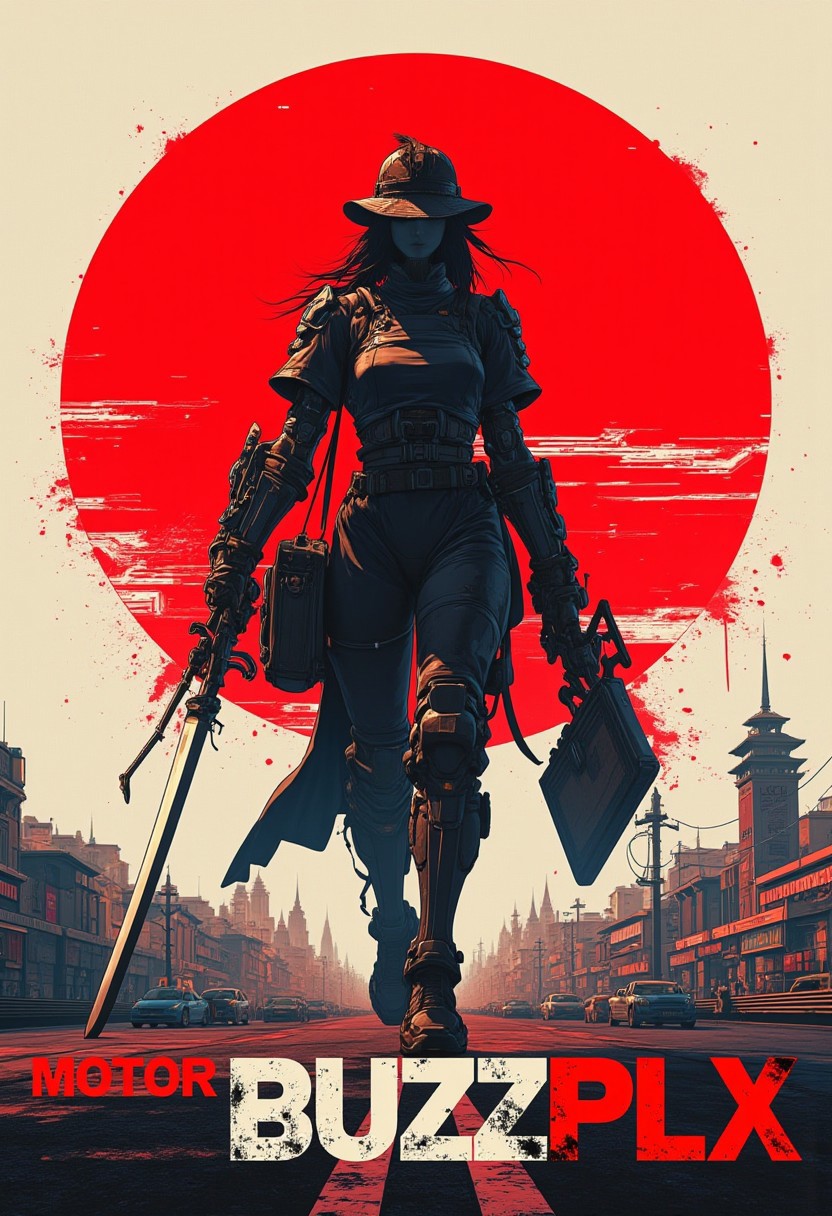 cyberpunk, anime, text on image that says “MOAR BUZZ PLX!”, Cyber Punk cyborg Samurai woman standing wide stride with a red sun and city behind, highly detailed Mayhem style splattered Silhouette, background bizarre techno ghetto transmission, style minimalist, conceptual art posing Japanese, conceptual, 3d render, illustration, cinematic, photo
epic action, cinematic, award winning artwork, many details, patterned illumination, bad VHS tape image artifacts