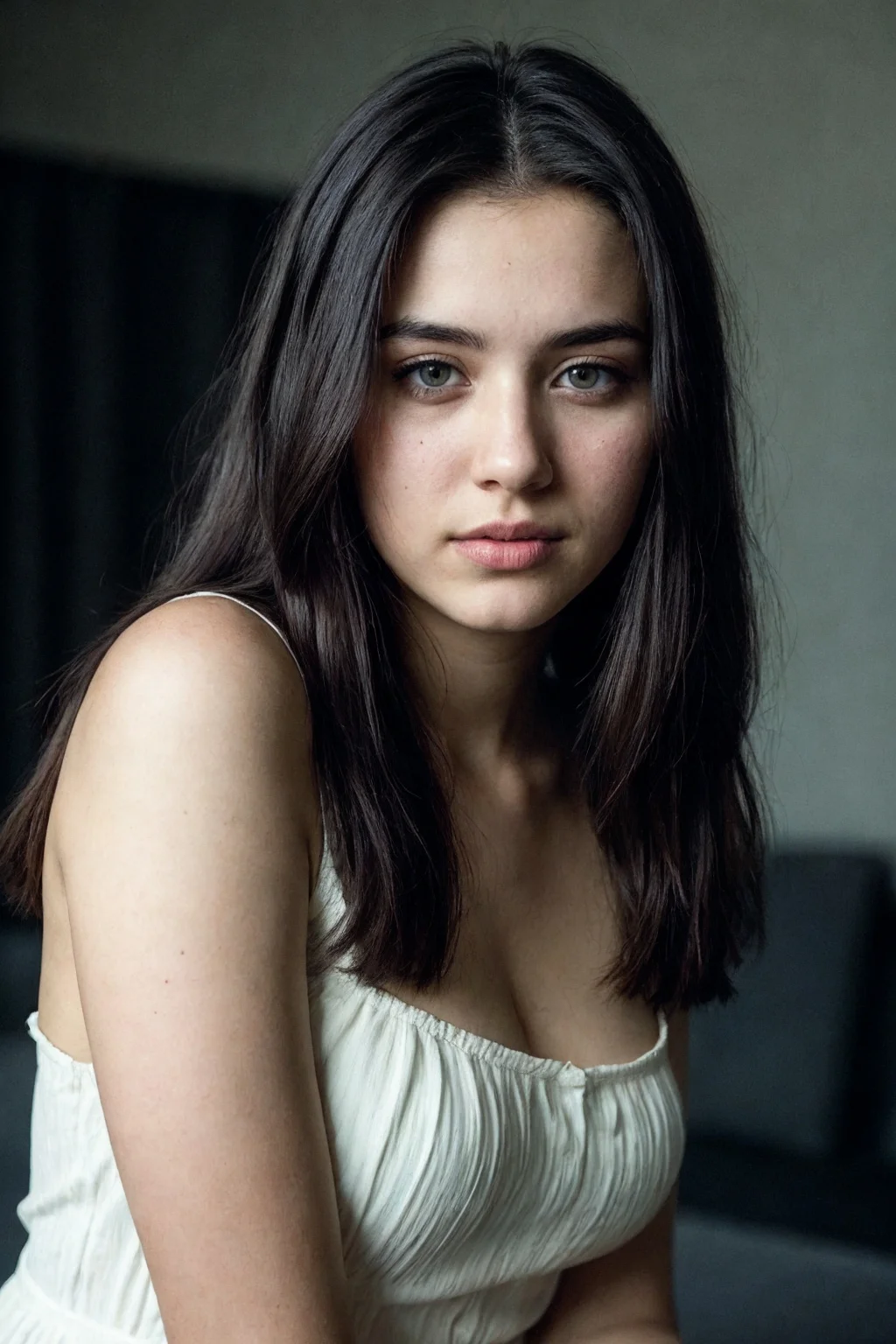 instagram photo, front shot, portrait photo of a 24 y.o woman, wearing dress, beautiful face, cinematic shot, dark shot