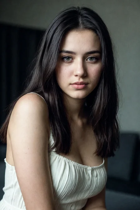 instagram photo, front shot, portrait photo of a 24 y.o woman, wearing dress, beautiful face, cinematic shot, dark shot