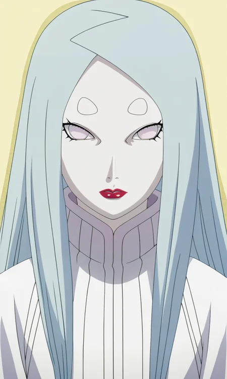 game cg,
upper body,
kaguyaa, 1girl, solo, looking at viewer, no pupils, lipstick,
long hair, white skin,
collar, white kimono, long sleeves,
simple background, day,
<lora:Naruto_KaguyaOOtsutsuki_PXL-000017:1>