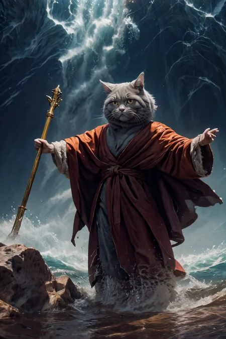highres, 8k, absurdres, realistic, (1cat:1.3), non_human, animal, (Chartreux:1.4) , standing, red cape, <lora:Chartreux_38-000002:0.4> , (no_human), <lora:c4ttitudeflexver:0.45>