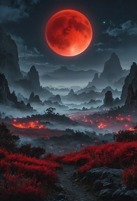 A mysterious, fog-shrouded landscape illuminated by a deep red blood moon.
<lora:DonM3t3rn1tyXL-v1.1:0.7>, DonM3t3rn1tyXL,
OverallDetailXL  <lora:MJ52:0.3>  <lora:SDXLFaeTastic2400:0.4>  <lora:EpicF4nta5yXL:0.7>