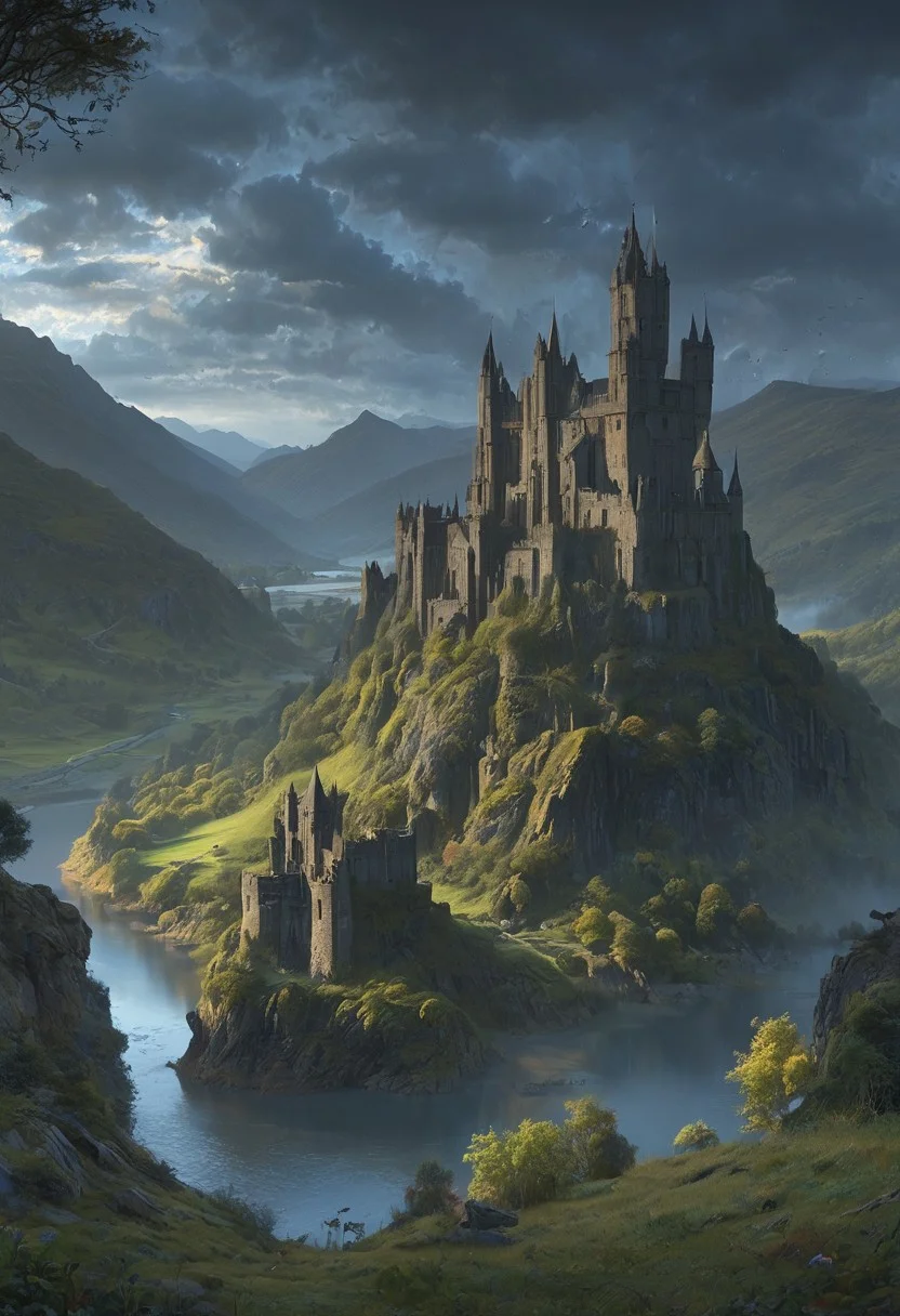 A captivating night scene illustration featuring a beautiful castle on a large hill overlooking a lake in Wales. The castle is ancient but well maintained and updated and comfortable to live in. This enchanting artwork captures a serene and peaceful early morning, where the sun is just starting to rise over the beautiful hills and castle which stands resolute amidst hills of Wales, creating a cinematic experience., illustration, cinematic
<lora:DonM3t3rn1tyXL-v1.1:0.7>, DonM3t3rn1tyXL,
OverallDetailXL <lora:MJ52:0.3> <lora:SDXLFaeTastic2400:0.4> <lora:EpicF4nta5yXL:0.7>