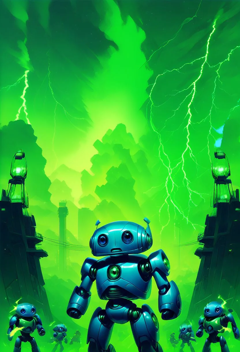 score_9, score_8_up, score_7_up,
Necron, green glow, green lightning,
CivBot, blue eyes, sky, cloud, no humans, glowing, star, science fiction, fist, clenched fist, radio antenna, cowboy shot, blue robot,