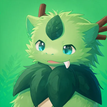 score_9, score_8_up, score_7_up, zPDXL3, ((((sdgs4by zuppu11)))), jinjitsu (hitsuji umino), green theme, 1boy, furry, kemono, cute, solo, fangs on mouth