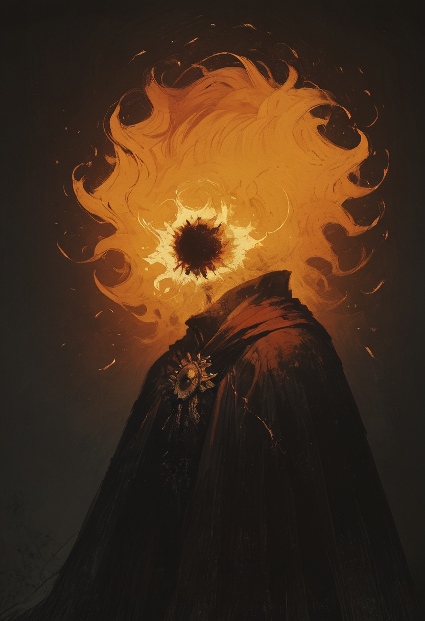 fire, robe,cape,profile, <lora:Lord_of_frenzy:0.8> lord_of_frenzy, <lora:Dark Pony:0.6> Dark style, <lora:petya:0.6> petya, score_9, score_8_up, score_7_up, score_6_up, score_5_up,