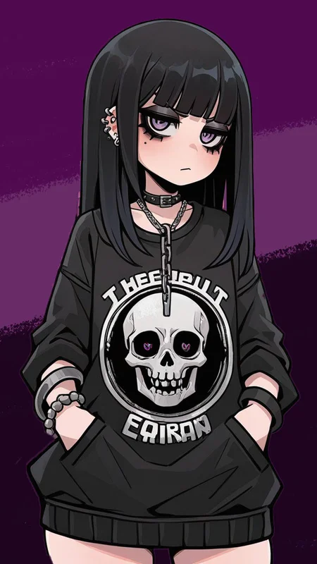 ,masterpiece,best quality,newest, <lora:Compact-000009:1.0> 1girl, solo, c0mpact, black hair, emo goth