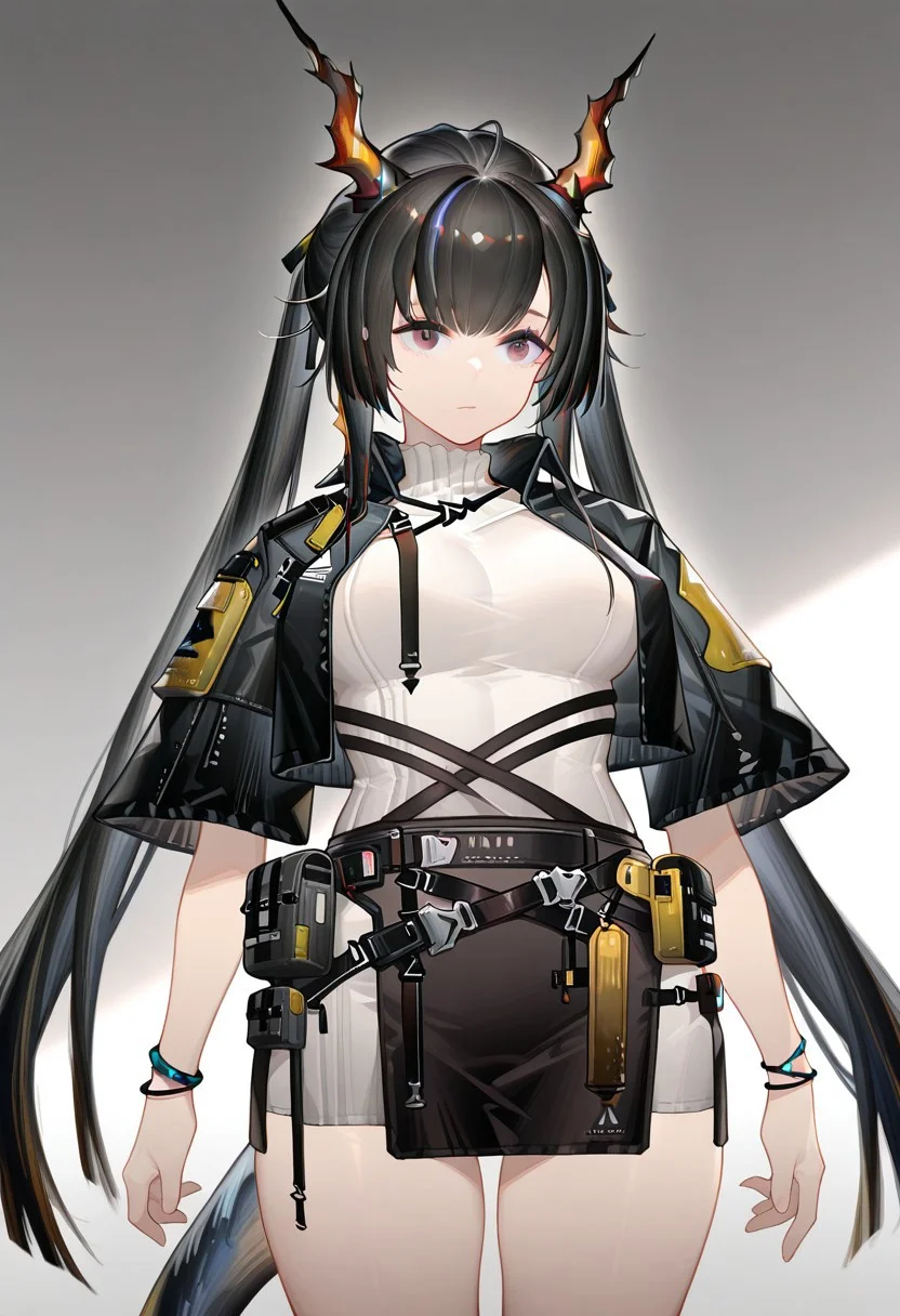 solo, 1girl, chen_qianyu_concept_\(arknights\), black skirt, black miniskirt,
masterpiece,