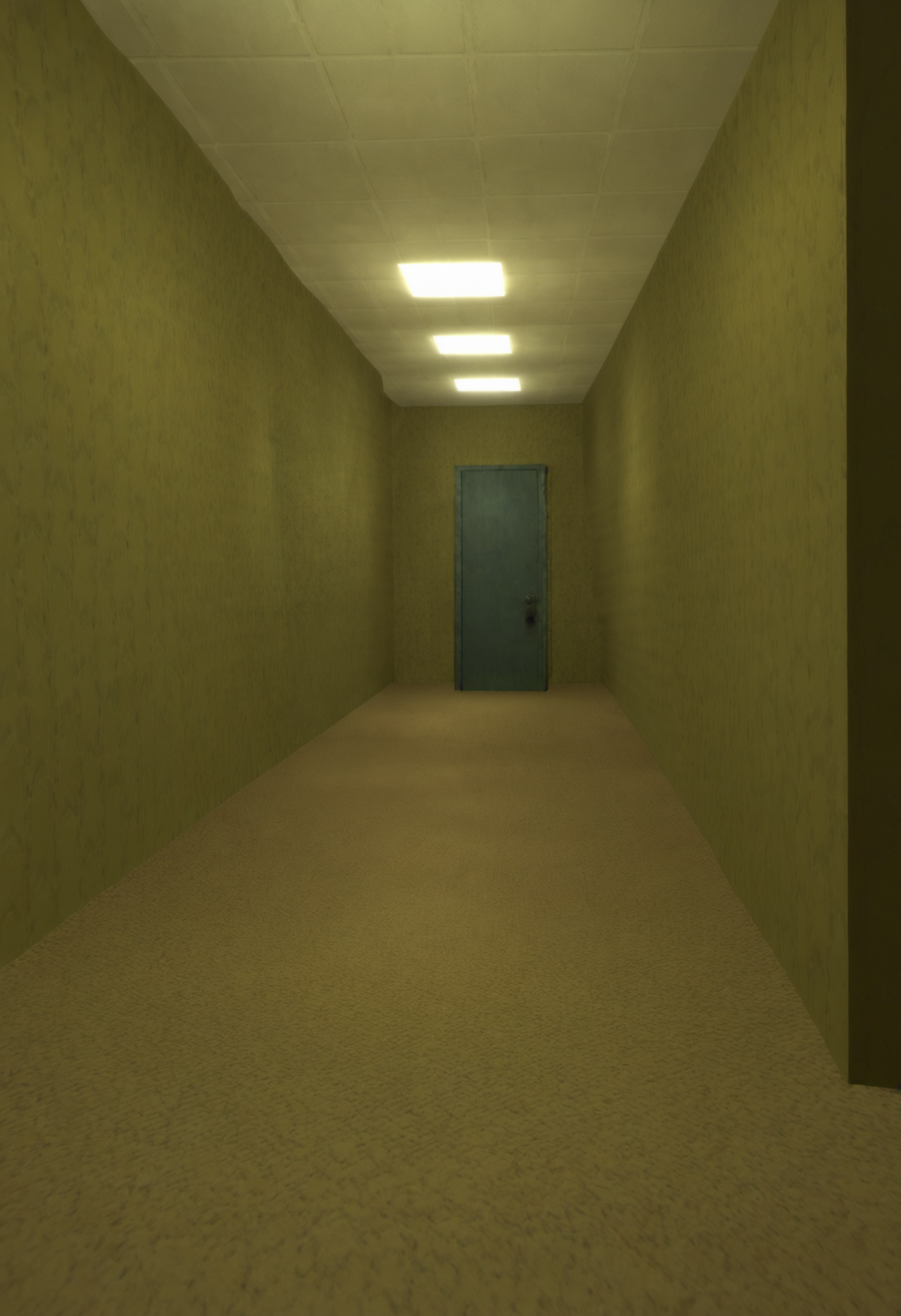 score_9, score_8_up, score_7_up, score_6_up, source anime
BREAK
backrooms, backrooms \(creepypasta\), brown carpet floor, yellow wall, argyle wall, tile ceiling, ceiling light, indoors, scenery, no humans, hallway, blue door  <lora:[Backrooms] Backrooms Style Background_epoch_10:1>