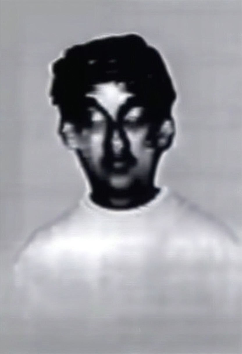 Joanna Lopez,solo,black hair,white shirt, 1boy, short hair, monochrome, greyscale