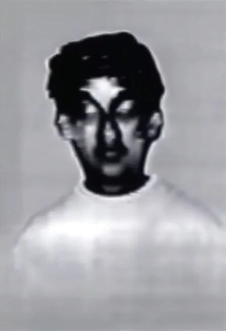 Joanna Lopez,solo,black hair,white shirt, 1boy, short hair, monochrome, greyscale