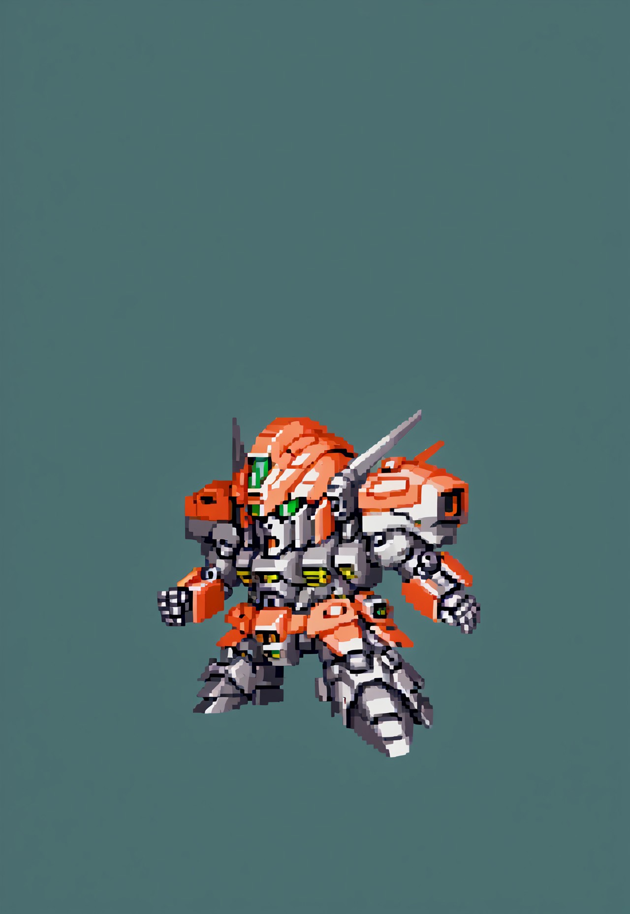 full body view, (black robot colors),chibi, mecha, no humans, robot, full_details, simple background, green background, snes style