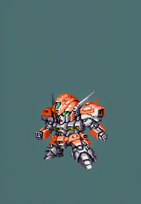 full body view, (black robot colors),chibi, mecha, no humans, robot, full_details, simple background, green background, snes style