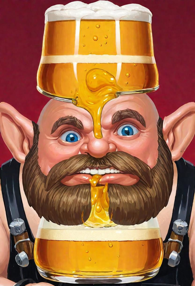 (masterpiece)
split head,  a beer inside A readhead dwarf head