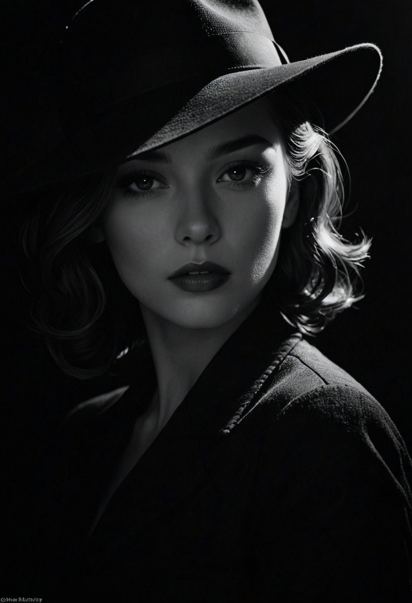Film noir style linquivera kylin, bold lines, hyper detailed, a dark warm limited palette, chiaroscuro, <lora:linquivera:0.8>, liiv1, . Monochrome, high contrast, dramatic shadows, 1940s style, mysterious, cinematic
