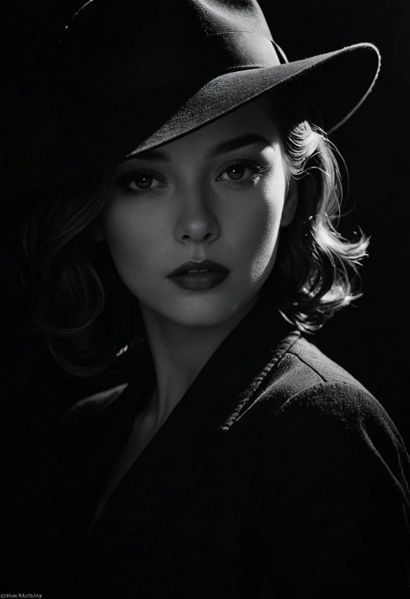 Film noir style linquivera kylin, bold lines, hyper detailed, a dark warm limited palette, chiaroscuro, <lora:linquivera:0.8>, liiv1, . Monochrome, high contrast, dramatic shadows, 1940s style, mysterious, cinematic