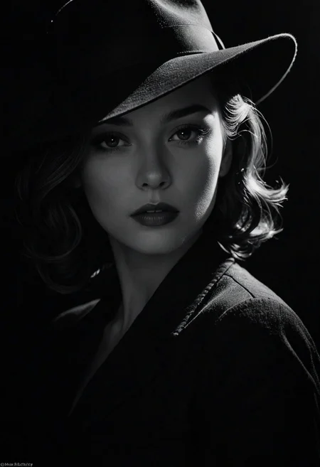 Film noir style linquivera kylin, bold lines, hyper detailed, a dark warm limited palette, chiaroscuro, <lora:linquivera:0.8>, liiv1, . Monochrome, high contrast, dramatic shadows, 1940s style, mysterious, cinematic