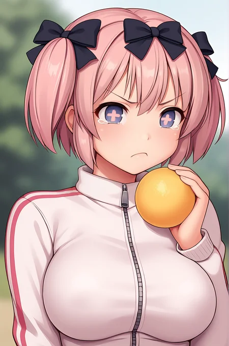 anime artwork, score_9, score_8_up, score_7_up, source_anime, BREAK, thick outline, fat outline,
Hibari_XL, purple eyes, cross-shaped pupils, pink short hair, short twintails, black hair bows, large breasts, BREAK, Hibari_Shinobi, track jacket, buruma, BREAK, outdoors, (puffy cheeks:1.2), pout, angry, holding lemon, tears in eyes, upper body,
<lora:Hibari_XL_r1:0.7>
<lora:PersonalAmi_PonyXL:1.0>