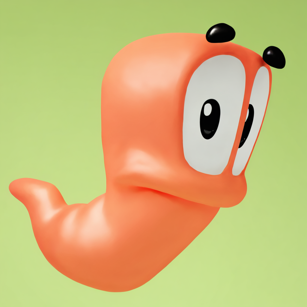 wormsteam17, wormrender, worm, 1worm, solo, no humans, 2 floating black eyebrows, side view, looking at viewer