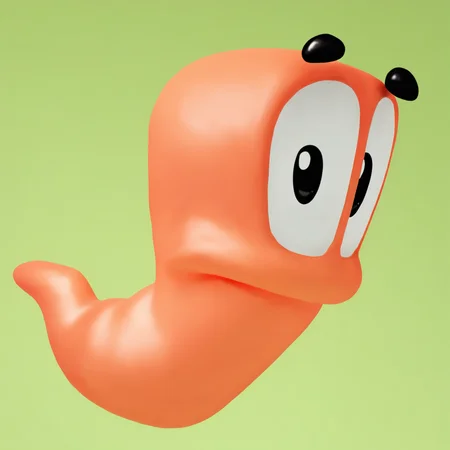 wormsteam17, wormrender, worm, 1worm, solo, no humans, 2 floating black eyebrows, side view, looking at viewer