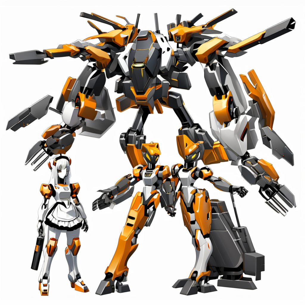 \FemaleCombinedSuperRobots\blender (SuperRobots arms and leg Combined 2 maid girls:2.5). ã,solo,holding,standing,weapon,orange_eyes,gun,robot,holding_gun,mecha,clenched_hands,science_fiction,v-fin,
cinematic lighting,strong contrast,high level of detail,Best quality,masterpiece,White background,<lora:FemaleCombinedSuperRobots_XL_Vol1_2023_09_25:2>
