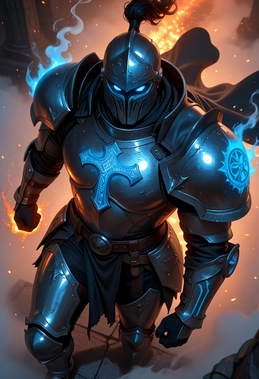 safe_pos, masterpiece, best quality, good quality, very aesthetic, absurdres, newest, 8K, realistic, lazypos, film grain, realistic, (cinematic:1.3), textured sketch, 1 man, solo, full armor, muscular, heroic male knight, blue glowing accents on armor, dark silver and steel tones, epic battlefield, standing atop , smoke and fire in the background, tattered banners, dramatic lighting, glowing embers in the air, glowing runes, heavy warhammer held in hand, dynamic heroic pose, detailed textures, realistic shading, dutch angle, view from above, atmospheric fog, cinematic composition, fantasy digital painting, high detail, fantasy genre, anime-influenced realism, professional art, eps, armor, fire, blood,
masterpiece, best quality, very aesthetic, absurdres, <lora:MoriiMee_Gothic_Niji_Style_Illustrious_r1:0.5> artist:moriimee, <lora:ATRex_style:0.7> TRexStyle, , , (anime coloring, anime screencap), shiny skin,