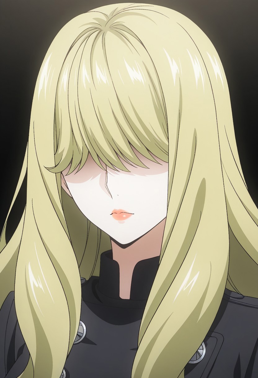 masterpiece, best quality, amazing quality,1girl, solo, BREAK
k0furu,blonde hair,very long hair, hair over eyes,blackru1un1form,
BREAK
,upper body, portrait,looking at viewer,closed mouth