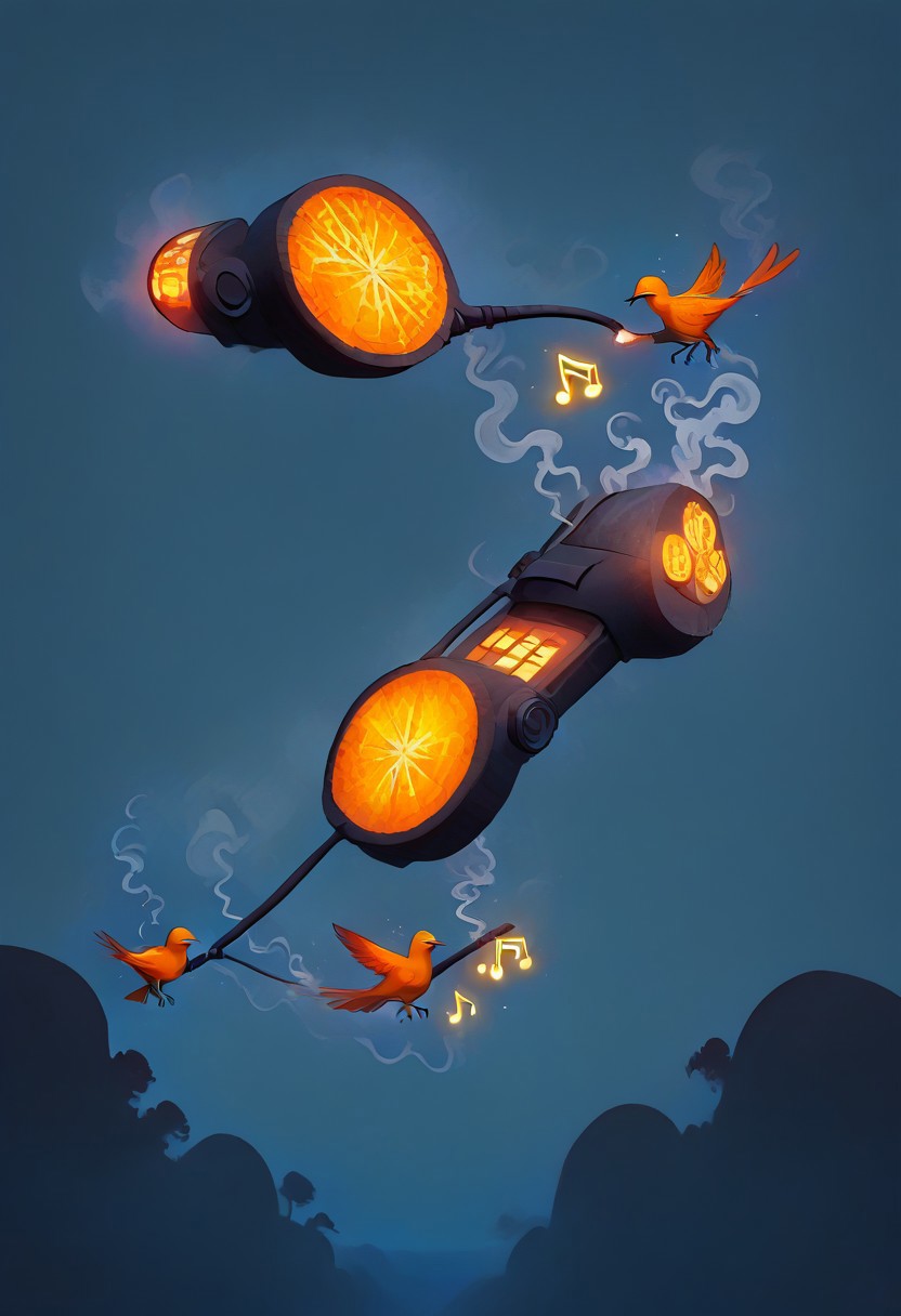 (masterpiece, best quality, high quality, good quality), Steam train made of orange peel on tracks, it's body is crafted from orange peel, smoke made of orange peel, blue sky, happy, humming, musical note, rainbow, sparkle, sunlight, bird, , pastel colors, colorful
,FFAnime Style, orange peel sinozick style