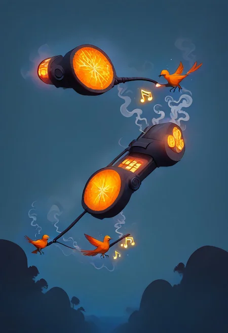 (masterpiece, best quality, high quality, good quality), Steam train made of orange peel on tracks, it's body is crafted from orange peel, smoke made of orange peel, blue sky, happy, humming, musical note, rainbow, sparkle, sunlight, bird, , pastel colors, colorful
,FFAnime Style, orange peel sinozick style