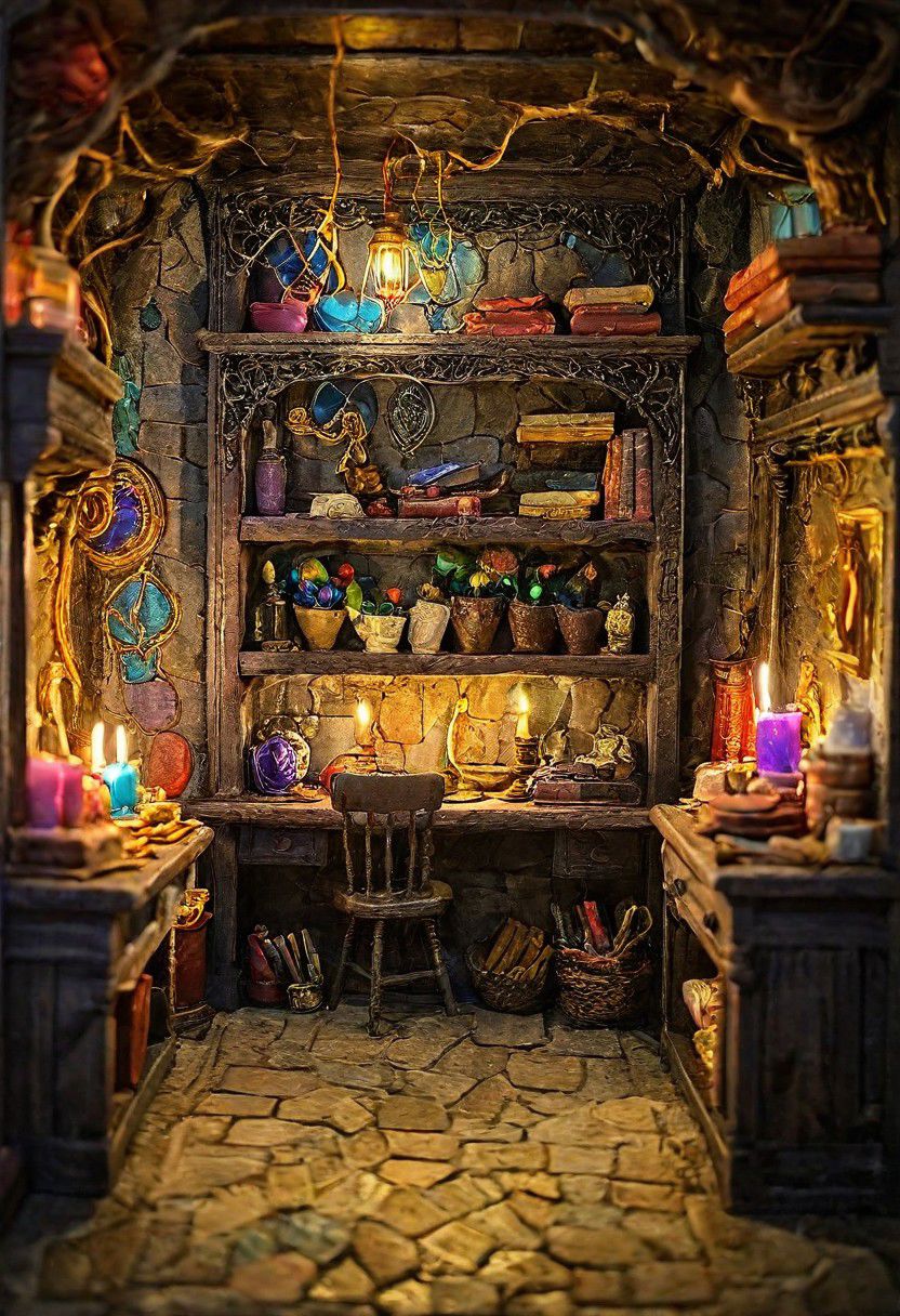 Diorama mage room , high quality, detailed background, 8k,35mm
