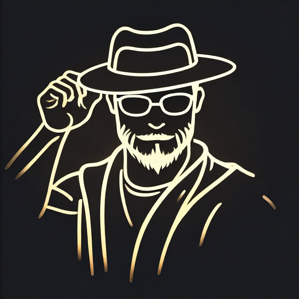 Glowline_Figures, portrait, close up, arm up, 1boy, hat, glasses, male, mature, beard