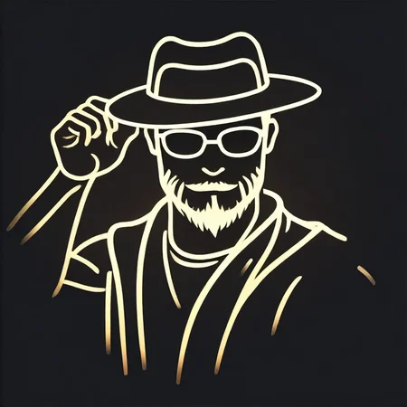 Glowline_Figures, portrait, close up, arm up, 1boy, hat, glasses, male, mature, beard