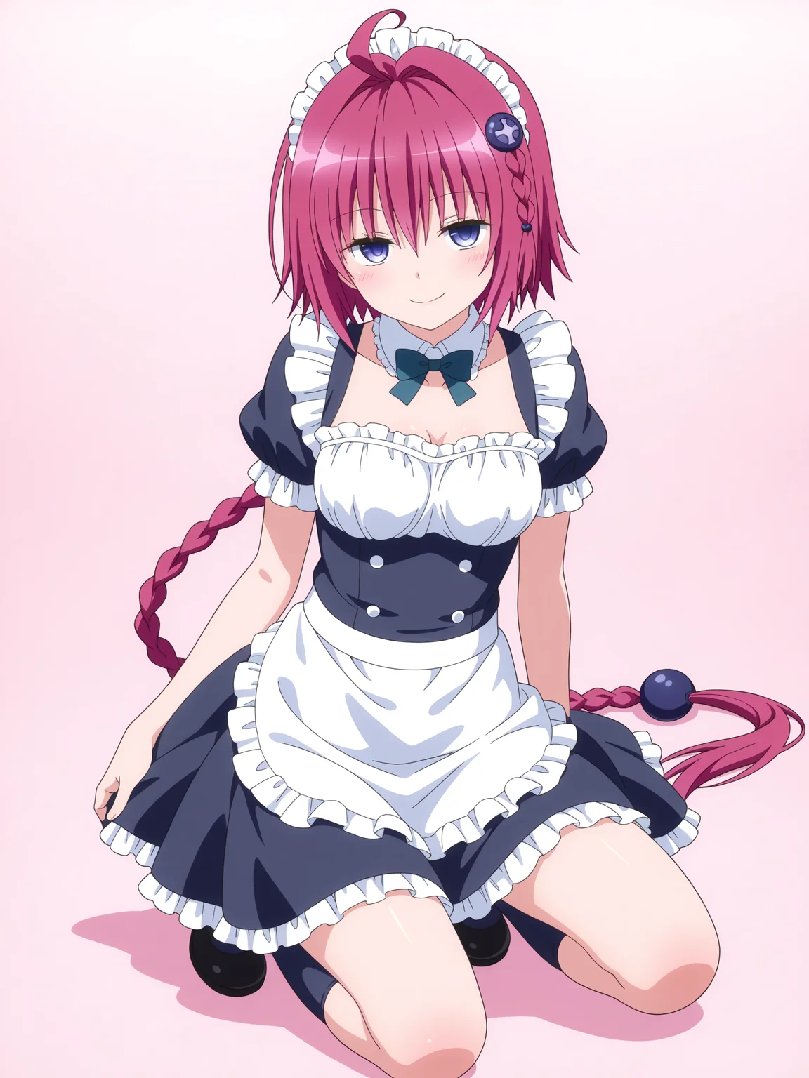 <lora:Mea Kurosaki:1>,mea,full body,seductive smile,maid, skirt lift,