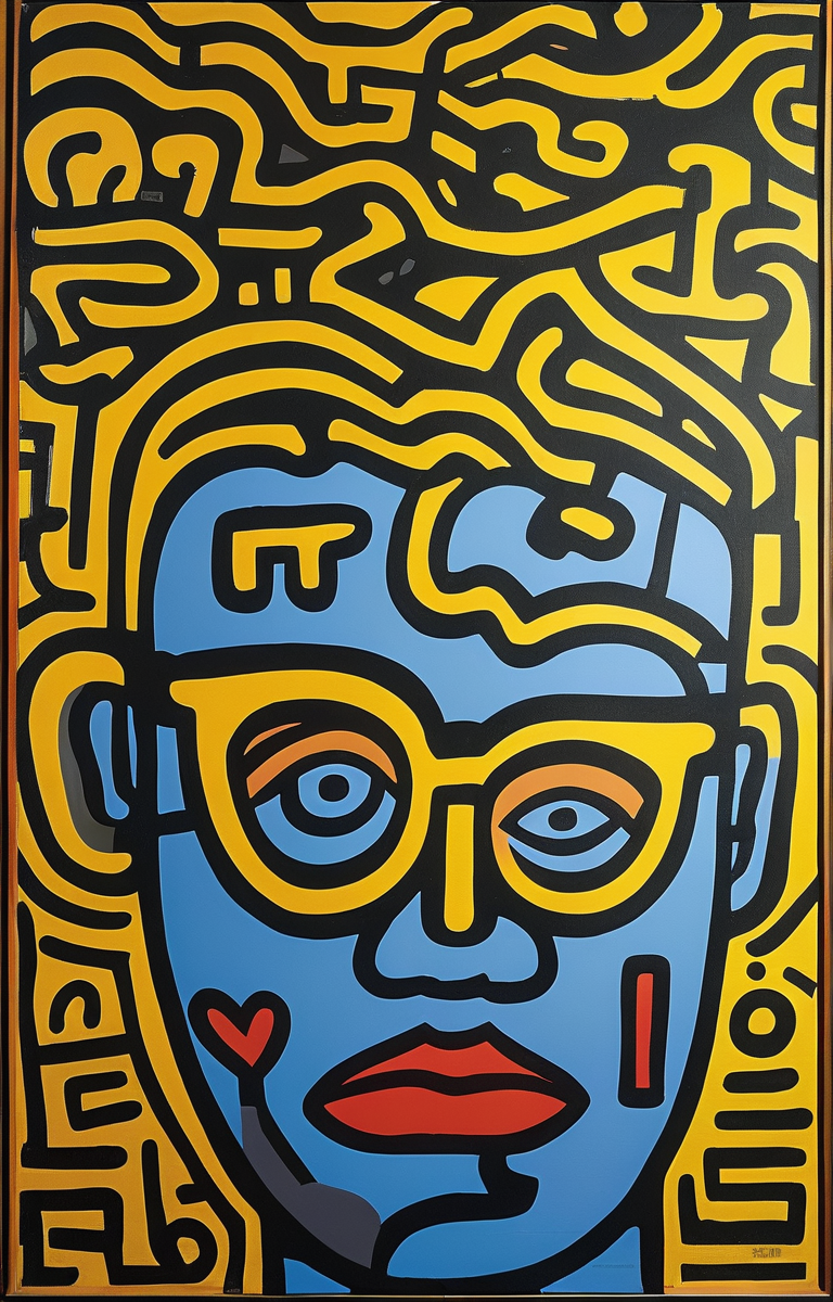 masterpiece,best quality,<lora:tbh164-sdxl:0.9>,illustration,style of Keith Haring, portrait of noble man