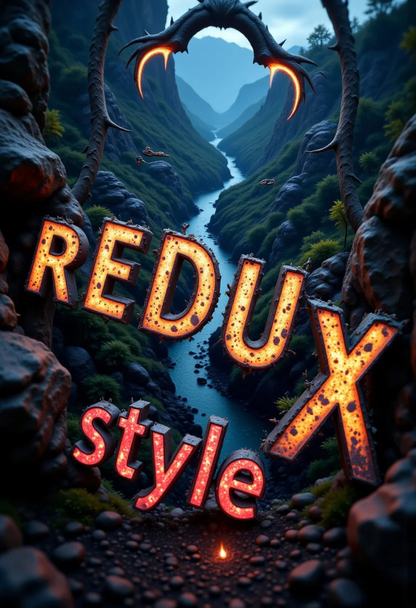 Mystic image of multiple dimension with a fat text:"REDUX style" in the middle aidmareduxstyle, aidmafluxpro1.1, aidmatextimprover, aidmaHyperrealism