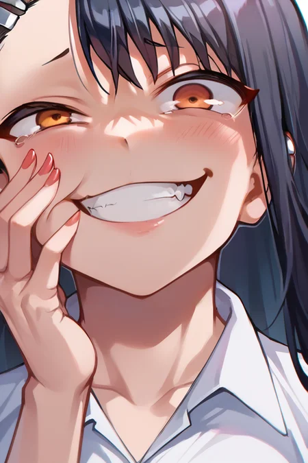 zPDXL, <lora:Concept_Gesugao:1>, 1girl, gesugao, parted lips, smile, nagatoro, face focus