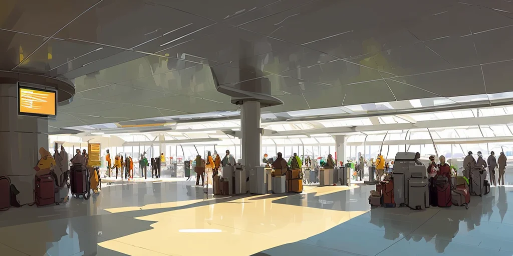 a busy airport terminal lobby  512PaintStyle3-Light