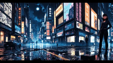 prom hairstyle black hair young cyberpunk woman, anime, illustration, cyberpunk, futuristic, extremely detailed, portrait, standing, happy smile, beautiful cyberpunk tokyo buildings landscape, wet floor, windows, car, motorbike, moon in the sky, bright neon lights, screen holograms, kanjis, raytracing, hdr, high contrast, cinematic lights, backlight, reflections, legs, heels, sharp focus, luminous Amaranth robot glossy brilliant armor, body lights, body circuits, glossy lipstick, necklace, crawler earrings, colorful, retrowave, shadows, vibrant colors, colorful, bright, pretty, beautiful, feminine, sexy, lovely, in love, adorable, fashion, <lora:Hand v2:1> <lora:Anti-Blur:2> <lora:Insane Detail Slider:0.5> <lora:flux.1_lora_flyway_Epic-detail_v2:0.3><lora:fluxenhancer:0.5> <lora:RetroAnimeFluxV1:0.3> <lora:CPA:0.6> <lora:Luminous_Shadowscape:0.3> <lora:Neon_Noir_FLUX:0.4> mad-neon-noir <lora:bv-cybstyenh-v1_rank16_bf16:0.3>