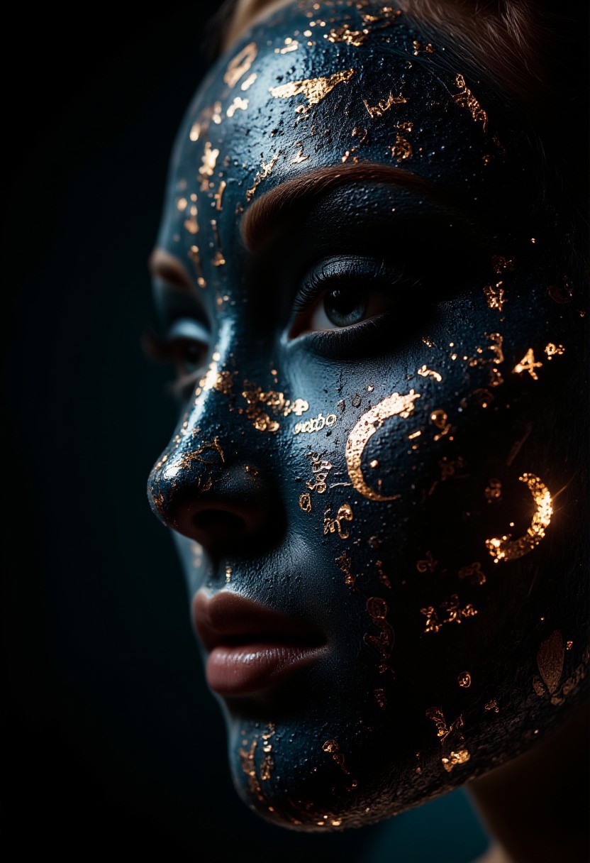 Shadowrun Math Projection - A close-up of a person's face (Jessica Szohr) with set logical ambient background, DayGlo black gold holographic equations projected Crisis Point their skin. The background is Ghost and [Egyptian|Folk], with the equations appearing Cinestill and ever-changing, creating a World of Warcraft and perfect symmetry mood
detailmaximizer, midjourneyv6.1, bronze object, secretlab