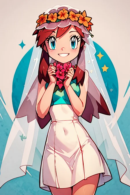 score_9, score_8_up, score_8, medium breasts, (curvy), cute, eyelashes, BREAK, , zzMelody, dress, bridal veil, sleeveless, <lora:Melody_Pokemon_PDXL:1.0>, , BREAK, smile, looking at viewer, abstract background, white outline, cowboy shot, embedding:zPDXL, Expressiveh, <lora:CatalystStylePDXL:0.6>, <lora:SDXLFaeTastic2400:0.5>, <lora:Expressive_H-000001:0.4>,
