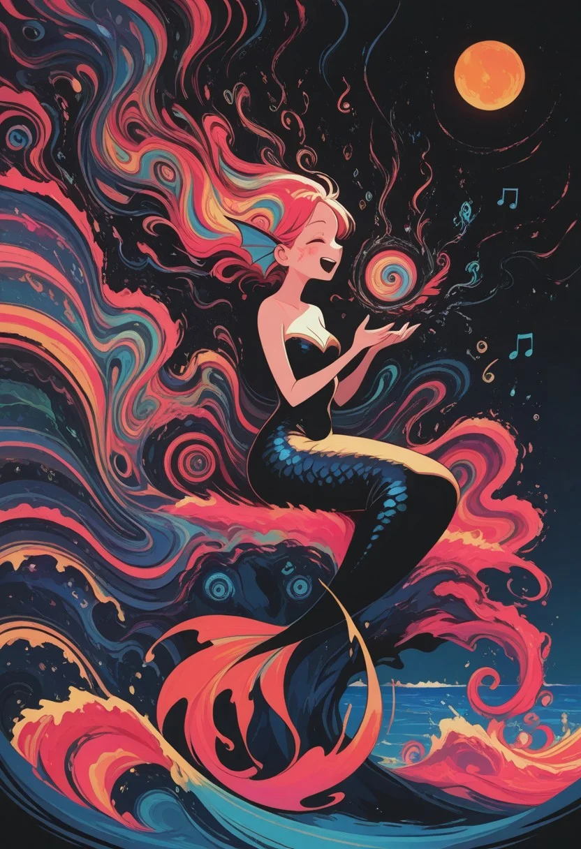 1 girl , hypnotic wave , hypnotic voice , music note , abstract , mermaid , sitting , wave , foamy wave , vibrant color tail , sea , ocean , sky , shifting twisting , starry knight , (laughing moon) ,
masterpiece, best quality ,amazing quality , psyc0d3l1c ,SH_Style, NIMO ,Protoneon ,sometyome_illu ,