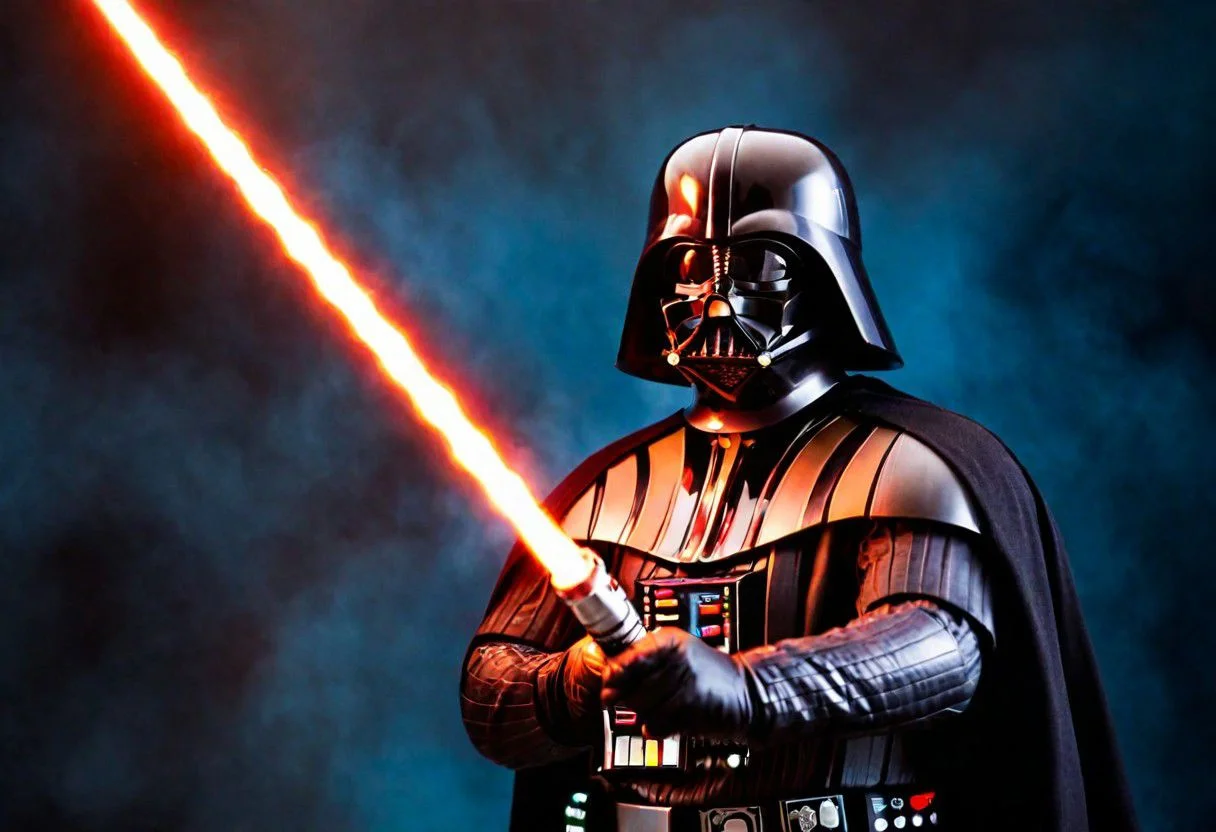 cinematic photo darth vader full body holding a fire lightsaber, . 35mm photograph, film, bokeh, professional, 4k, highly detailed