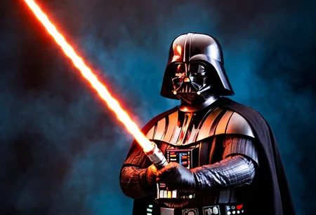 cinematic photo darth vader full body holding a fire lightsaber, . 35mm photograph, film, bokeh, professional, 4k, highly detailed