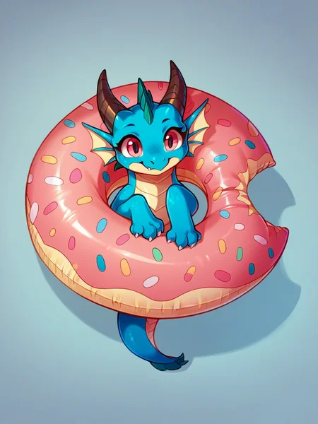 score_9, score_8_up, score_7_up, score_6_up,   <lora:d0nutXLP:0.8> d0nut, innertube, dragon, cute, feral, solo