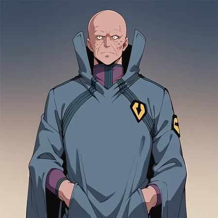 score_9, score_8_up, score_7_up, best quality, masterpiece, source_anime, zPDXL3, BREAK bald, boddolezar, old man, 1boy, solo,<lora:BoddleZer_Macross_ponyXL:1>