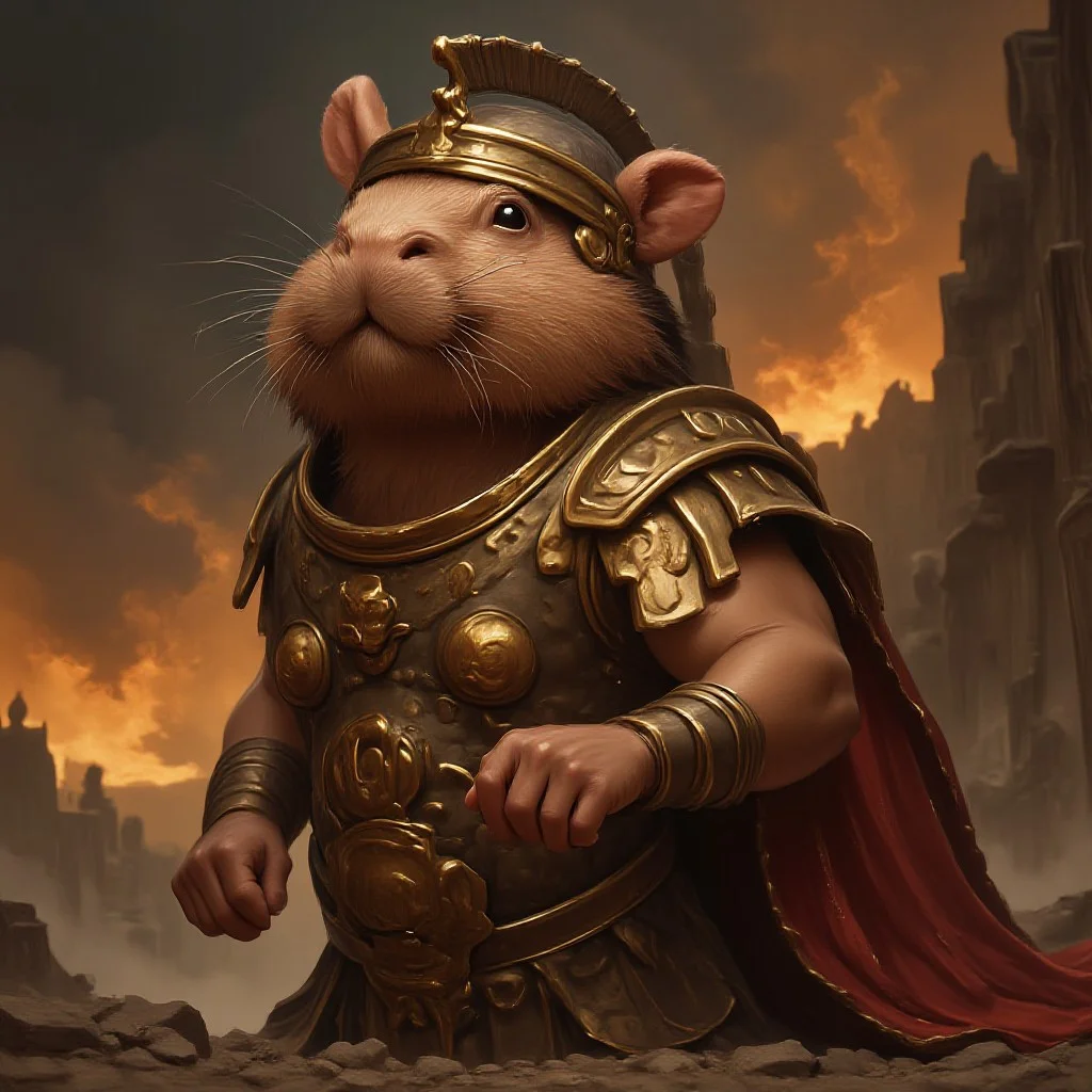 Anthropomorphic capybara dressed as a spartan warrior from the movie 300, evangsurreal, surrealist art ,abstract ,science fiction , sci-fi